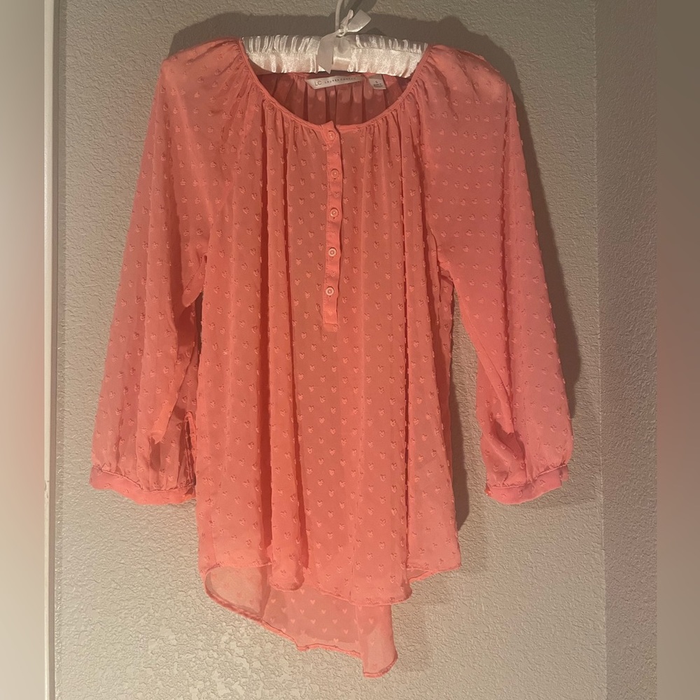 LC Lauren Conrad Hearts Peachy Coral Sheer Blouse